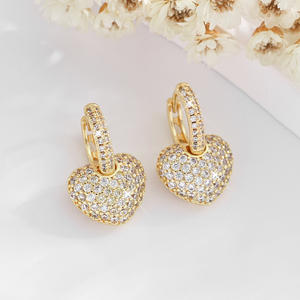 <span class=keywords><strong>Orecchini</strong></span> a Cerchio con Ciondolo a Cuore alla Moda, Placcati in Oro 14k con Zirconia Cubica, Gioielli per Donne - Product Image 1