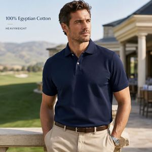 Chemises pour hommes en coton égyptien 100% - Poids lourd - Bleu marine - Chemise à col de qualité supérieure - Douce et résistante - Vêtements décontractés pour le golf - Product Image 1