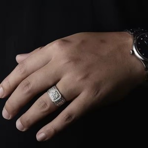 Anel Masculino de Prata Esterlina S925 com Diamante em Forma de Onda, Conjunto com Moissanite VVS de 1.0ct, Anel de Casamento de Luxo Leve e Fashionável - Product Image 5