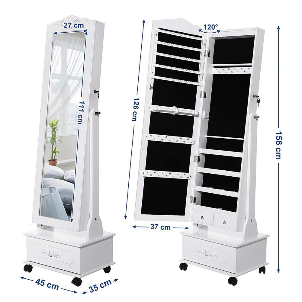 Hollywood full length door jewelry storage mirror with wheel