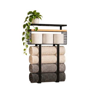 Étagère de rangement murale pour salle de bain, trois niveaux, en métal, avec porte-serviettes et porte-papier toilette, style industriel - Product Image 1