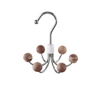 Clothing Organizer Six Claw Hook Ring Shape Wood Handle Multi Functional Hanger For Wardrobe <b>Storage</b> - Product Image 4