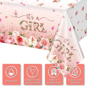 Décorations de table pour baby shower florales, décorations de baby shower pour fille, nappe jetable en plastique pour fê<span class=keywords><strong>te</strong></span> de bébé fille - Product Image 3