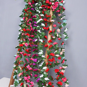 ดอกไม้ปลอมสำหรับตกแต่งผนังบ้านตกแต่งพื้นหลังงานแต่งงานแบบโค้งเถากุหลาบขนาด2.5เมตรดอกกุหลาบ45หัว - Product Image 2