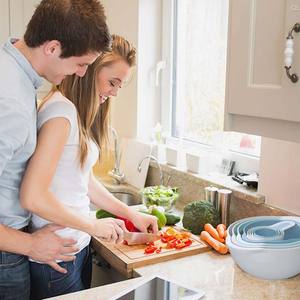 घोंसले के शिकार कटोरे 8 टुकड़ा मिश्रण का कटोरा सेट सहित 2 मिश्रण कटोरे, 1 कोलंडर, 1 Sifter और 4 हैंडल के साथ मापने कप - Product Image 6