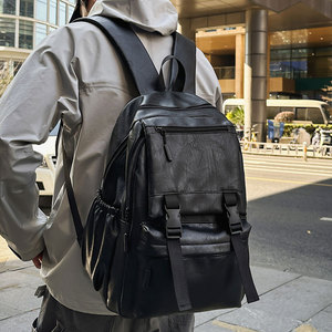 Men's Leather <b>Backpack</b> 20-35L Anti-Theft Large Capacity Laptop Bag For Business Travel School Use - Product Image 2