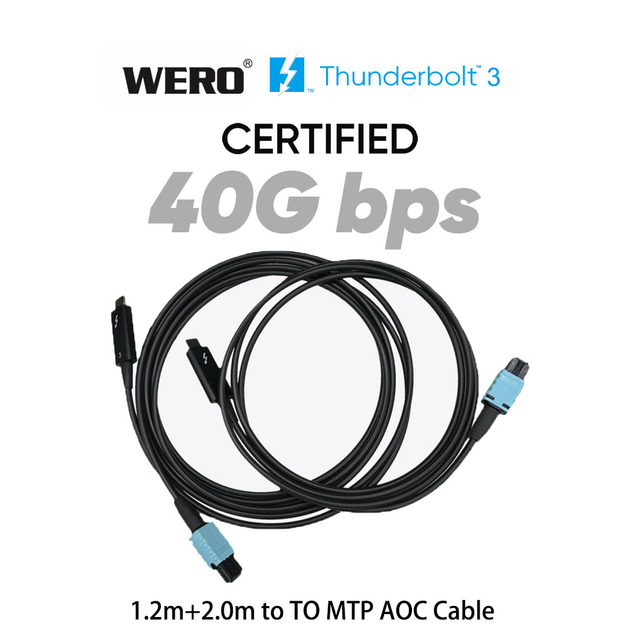 40Gbps Thunderbolt 3 Aluminum Alloy Type-C Active Optical Cable (AOC) 5m/10m/15m/25m/50m MTP Fiber Cable