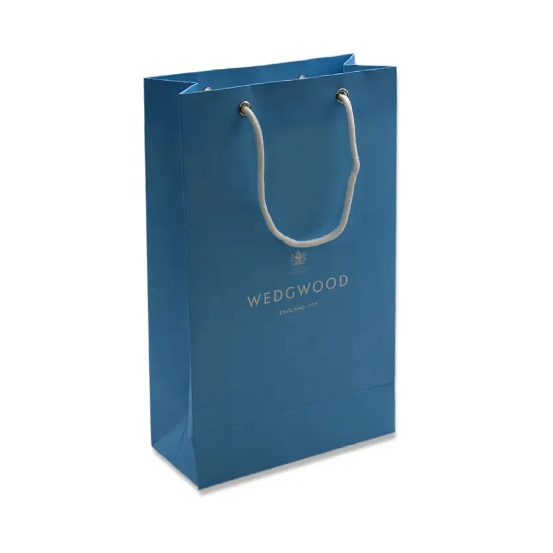 Sac fourre-tout en papier de haute qualité de luxe avec logo personnalisé sac à provisions en carton bleu sac cadeau de grand magasin à poignée portable Vente en gros