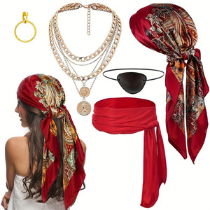 <span class=keywords><strong>Accessori</strong></span> per Costume da <span class=keywords><strong>Pirata</strong></span> per Festa di Halloween: Set con Foulard, Cintura, Collana e Braccialetto - Product Image 1