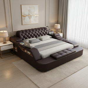 Set Tempat Tidur Pijat Otomatis Multifungsi yang Dapat Disesuaikan, Terpasang, dengan Penyimpanan, Pelapis Kulit Asli, Desain Modern - Product Image 1