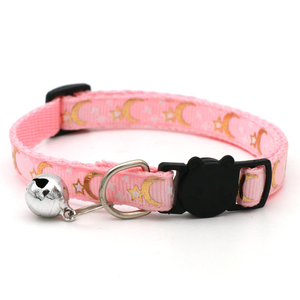 F16 Elegant and Classic Shining Gold <b>Cat</b> Collar Breakaway Safety with Moon and Stars Printing Solid Nylon Material and Bell <b>Tag</b> - Product Image 4