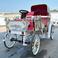 Nuevo diseño de carruaje eléctrico retro para turismo con asiento rojo y toldo, ideal para bodas, fiestas y parques.