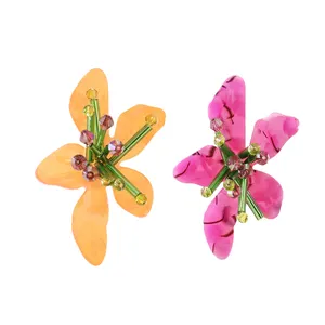 Wholesale Fashion Jewelry Women Hand Woven Flower Rings Acrylic Big Acetate Flower Resin Rings