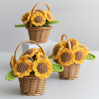 Tissé à la main tricoté tournesol Bouquet panier pour bricolage décor à la maison voiture tableau de bord Graduation Table décoration Crochet Pot de fleur