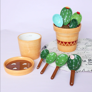 Juego de Cucharas Medidoras de Cocina con Diseño de Cactus, Utensilios de Cerámica Creativos para Regalos de Inauguración y Cumpleaños - Product Image 1