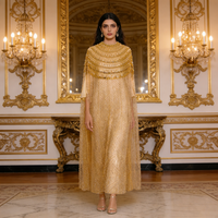 Robe Kaftan pour femmes, brodée, ornée de strass et de paillettes, manches courtes, longueur maxi, robe de soirée modeste, ornée de perles à la main, robes pour événements formels