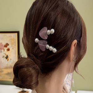 Pinza de Pelo Lateral con Forma de Corazón de Perlas de Imitación de 10 cm, Accesorio Diario para Mujer - Product Image 2