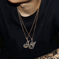 Collier avec pendentif en lettres cursives serties de pierres, alphabet en zircon cubique, couleur or ou argent, charmes hip-hop, bijoux