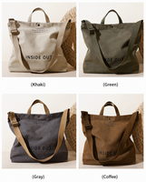 Sacs fourre-tout en toile Inside Out, faible MOQ, taille moyenne, grande capacité, réutilisables, écologiques, avec longues poignées, fermeture éclair et motif lettres