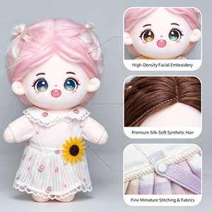 Bambola di cotone Kawaii, peluche da venti centimetri, con ricamo facciale squisito, statuetta idol imbottita, base per vestire, giocattolo da collezione - Product Image 2