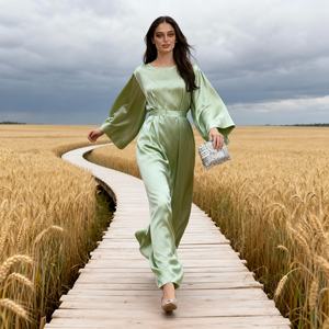 High Quality Satin Polyester Luxury Custom Abaya for Muslim Women Elegant <b>Dress</b> Wholesale Supplier OEM - Product Image 1