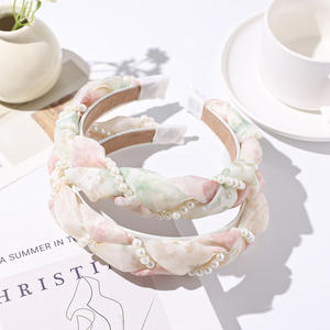 عصابة رأس شبكية مزينة باللؤلؤ على شكل زهور، إكسسوار شعر راقي للنساء - Product Image 3