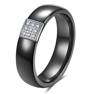 New Fashion <b>Ceramic</b> <b>Ring</b> with Cubic Zirconia Inlaid Grid Design | Creative Black & White <b>Ring</b> for Men and Women - Product Image 1