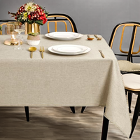 Nappe rectangulaire beige unie en polyester aspect lin, lavable, imperméable, moderne, enduite, résistante aux taches, 135x160cm, pour salle à manger