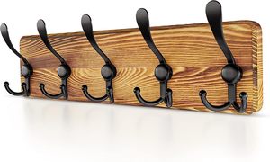 Perchero Rústico de Pared con 5 Ganchos Triples para Colgar, 17 Pulgadas, Resistente, de Madera de Pino Maciza Real, Perchero de Pared con Ganchos - Product Image 4
