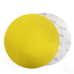 Disco de Lija Perforado <span class=keywords><strong>Amarillo</strong></span> de Grado Industrial de 225 mm con Gancho y Bucle para Pulir Masilla y Acabado de Superficies - Product Image 1