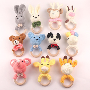 Personnalisation Lapin Éléphant Lapin Renne Vache Girafe Renard Bébé <span class=keywords><strong>Anneau</strong></span> en bois crochet Hochet Jouets Crochet fait main cadeau - Product Image 2