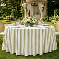 Nappe ronde en polyester et lin vert sauge à rayures personnalisées, faible MOQ, pour événements extérieurs, mariages, locations de fêtes