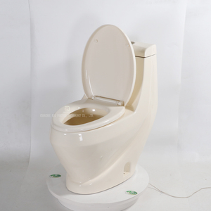 <span class=keywords><strong>WC</strong></span> monobloc contemporain en porcelaine couleur ivoire, cuvette allongée en céramique à chasse d'eau par gravité - Product Image 3
