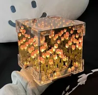 Lampe de nuit en cristal LED DIY en forme de tulipe, roses faites à la main pour la chambre à coucher, cadeaux pour les petites amies