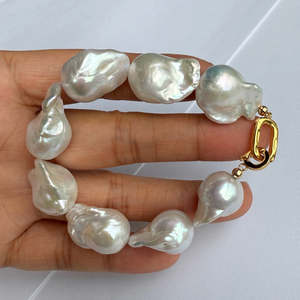 Pulsera WENCHI para Mujer, Perlas Barrocas Naturales en Forma de Cola de Pez, Bañada en Oro y Cobre, 15-16 cm, 30 g, DB2-12, Accesorio Artesanal - Product Image 3