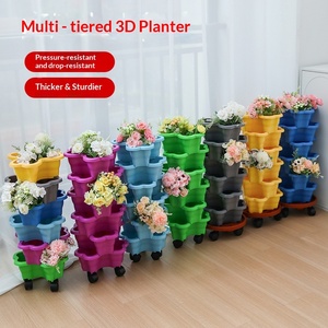 Support de pot de fleurs P470 multi-niveaux en résine avec roulettes, design pastoral simple pour la culture de fraises, plantes vertes et légumes - Product Image 3