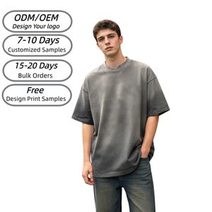 Camiseta TKAN702D Personalizada para Hombre, de Alta Calidad, Gruesa, 100% Algodón, Lavado Ácido Vintage, Cuello Redondo, Estilo Deportivo, Hombros Caídos, Talla Grande - Product Image 1