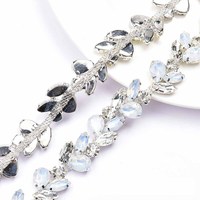 JFRC081 Accessoires de Vêtements de Mode 2cm de Largeur Opale Strass Applique Métal Ruban Strass Cristal Feuille Chaîne Garniture