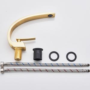 Gold <b>Tap</b> Golden Plated Brass <b>Single</b> Hole Metered C Shape Design Hot and Cold Washbasin Faucet for Bathroom Modern - Product Image 5