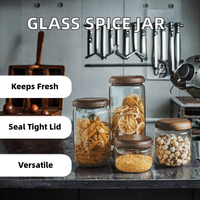 Pot de conservation en verre borosilicate personnalisé pour épices et café avec couvercle en bois, design moderne, compatible congélateur, préservation de la fraîcheur