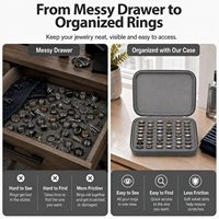 Boîte à bagues en EVA rigide doublée de velours gris, avec fermeture éclair, multi-compartiments, portable, pour le rangement de bijoux, étui de voyage, vente en gros OEM