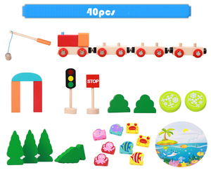 Jouet éducatif multifonction 2 en 1 pour enfants : train en bois sur rail et <span class=keywords><strong>jeu</strong></span> de pêche magnétique - Product Image 4