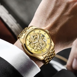Explosions zodiaque Dragon doré mode atmosphérique lumineux analogique métal automatique <span class=keywords><strong>montre</strong></span> mécanique hommes 821 - Product Image 3
