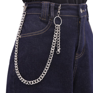 Cadena de cintura metálica gruesa YueliSilver con colgante de púas, estilo hip hop, para uso diario, cadena corporal de moda con diseño de doble anillo. - Product Image 1