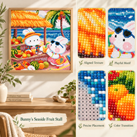 Kit de Peinture Diamant KS Craft Lapin Mignon Stand de Fruits de Plage, avec Diamants Spéciaux, Thème Animal d'Été, Art Diamant DIY, Décoration Maison, Cadeau