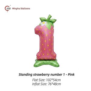 Palloncino in Alluminio a Forma di Torta di <span class=keywords><strong>Compleanno</strong></span>, Numero 1 a Forma di Fragola, Palloncino in Foil per il Primo <span class=keywords><strong>Compleanno</strong></span> del Bambino - Product Image 3