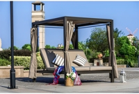 Outdoor-Tagesliege mit Baldachin und Vorhängen, Aluminium-Doppelliege für Terrasse, Wetterfest für Hinterhof, Poolbereich, Garten und Rasen