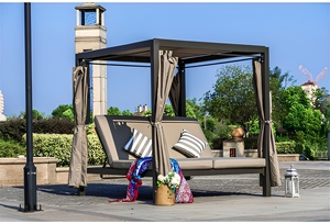 Chaise longue d'extérieur avec auvent et rideaux, <span class=keywords><strong>en</strong></span> aluminium, double, résistante aux intempéries, pour <span class=keywords><strong>jardin</strong></span>, piscine, pelouse - Product Image 3