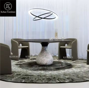 Table de <span class=keywords><strong>Salle</strong></span> <span class=keywords><strong>à</strong></span> <span class=keywords><strong>Manger</strong></span> Ronde <span class=keywords><strong>Roche</strong></span> <span class=keywords><strong>Bobois</strong></span> Haut de Gamme Rouge de Luxe, Base en Marbre Naturel Aqua, Plateau en Bois, Style Villa Italienne - Product Image 6