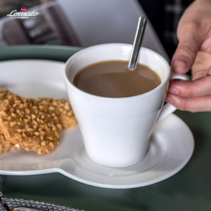 Ensemble tasse et soucoupe en céramique avec logo personnalisé, pour le thé de l'après-midi, le petit-déjeuner ou le café, avec assiette à collation intégrée, pour hôtel, restaurant, cadeau de mariage - Product Image 4